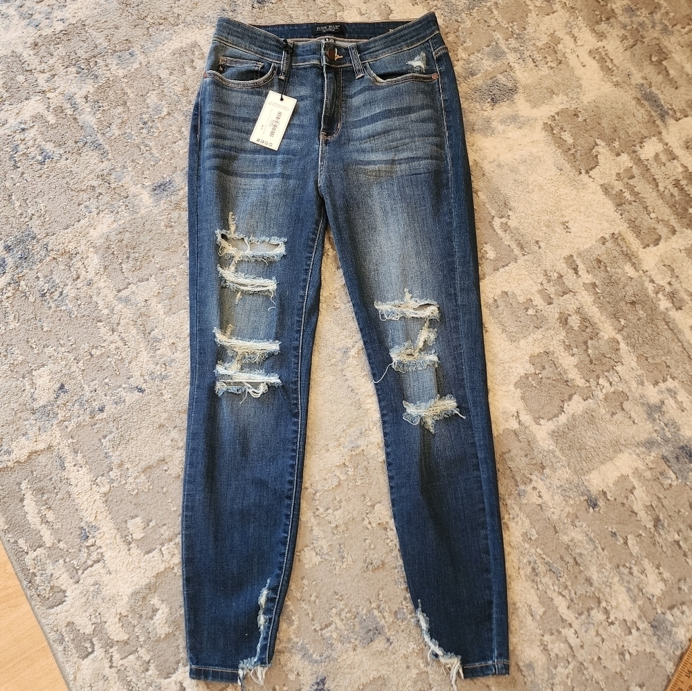 9/29 NWT Judy Blue Distressed Skinny‎ Fit Jeans Stretch Denim